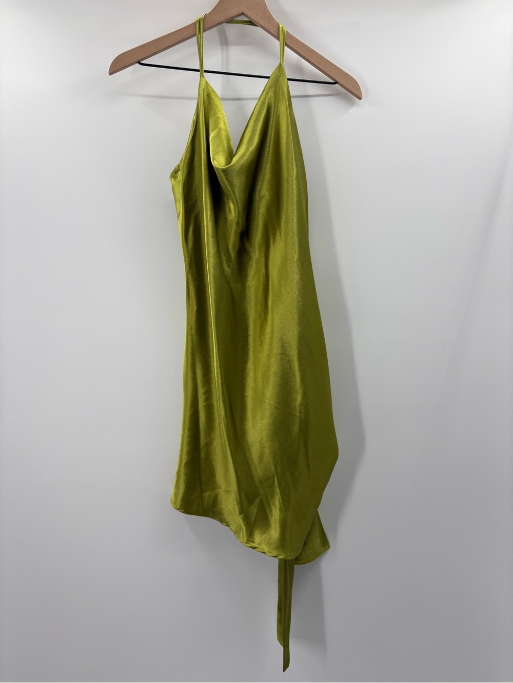 Anthropologie Moon River Olive Chartreuse Satin Cowl Neck Mini Dress NWT M - Picture 9 of 15